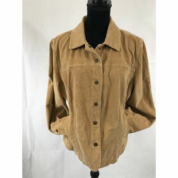 Corduroy Womens Tan Jacket AMI Snap Closer‎ Pockets Brown Size Large Goblincore - Picture 3 of 9